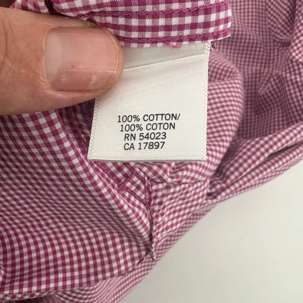 Banana Republic Mens L Burgundy Gingham Cotton Button Down Shirt 16-16.5